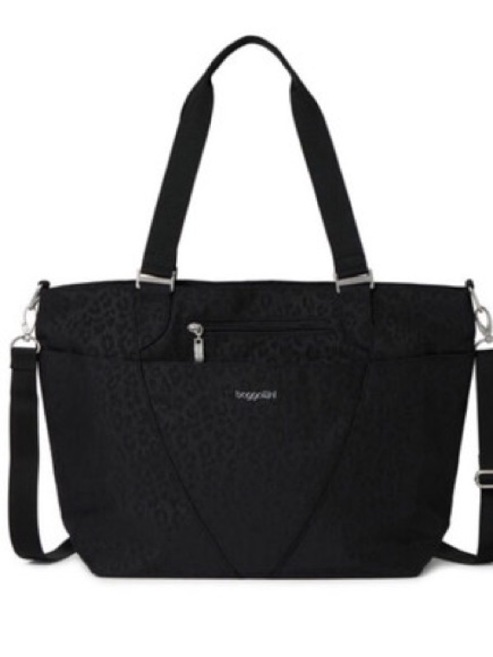 Baggallini Large Black Leopard-Print LaptopTote with Removable Crossbody Strap